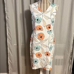 Ann Taylor Floral Sleeveless Dress - Orange and Blue